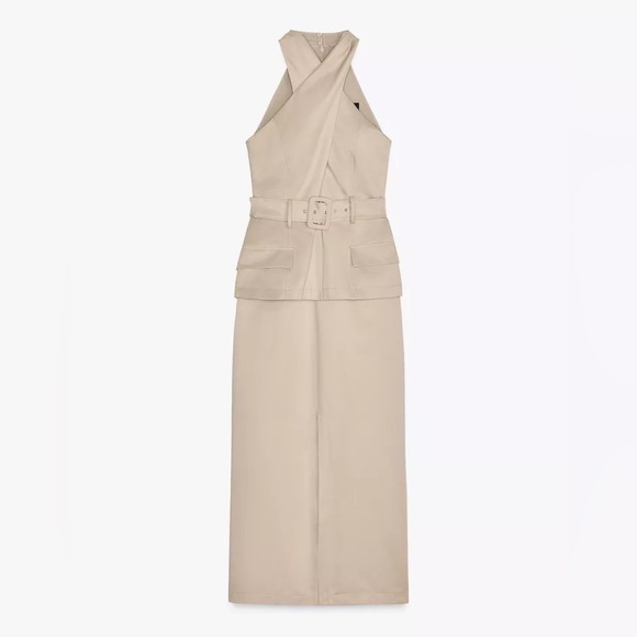 NET ZARA CROSSOVER BELTED MIDI DRESS - Picture 13 of 14